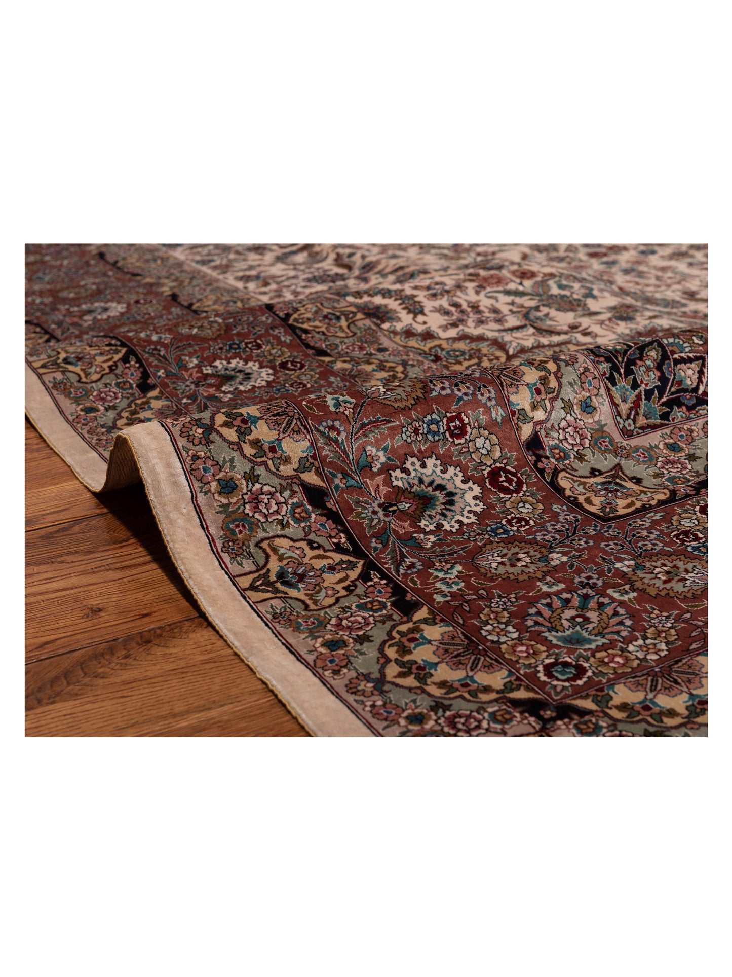 Pure Silk Ivory Plum 8.2x10 Hand Knotted Rug