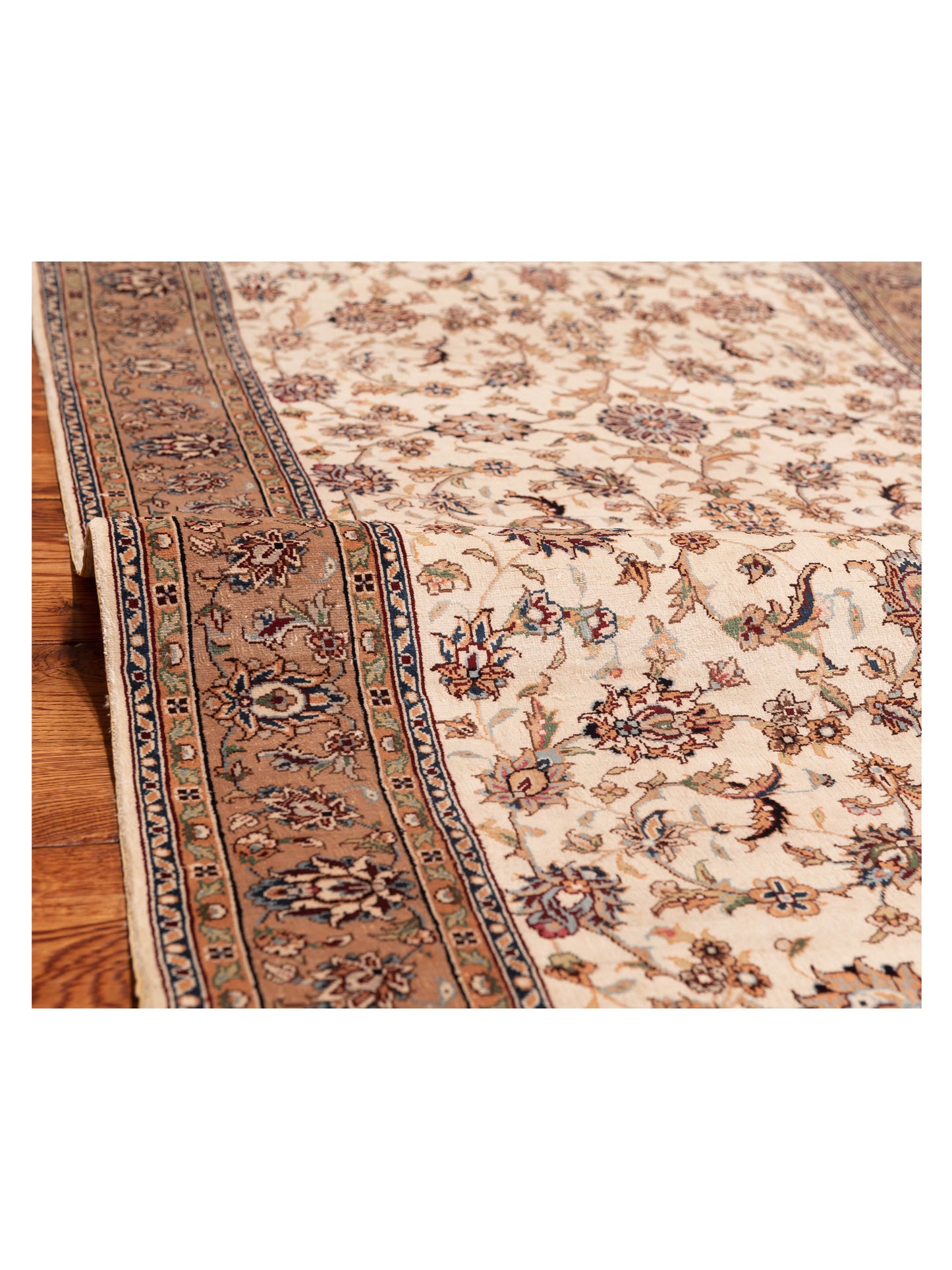 Pure Silk Ivory Camel 2.7x8.3 Hand Knotted Rug