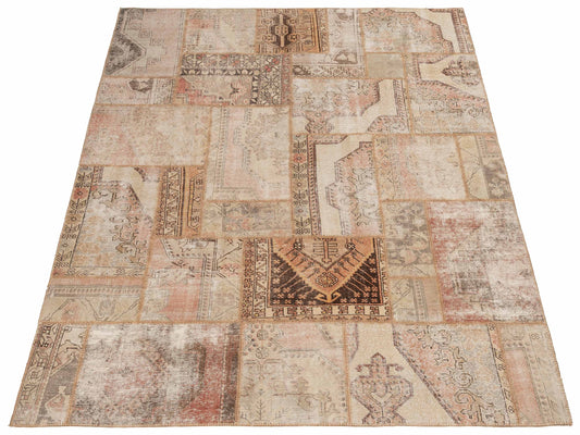 Patchwork Light Brown 8.3x9.8 Hand Knotted Rug