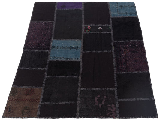 Patchwork Black Black 4.10x6.9 Hand Knotted Rug