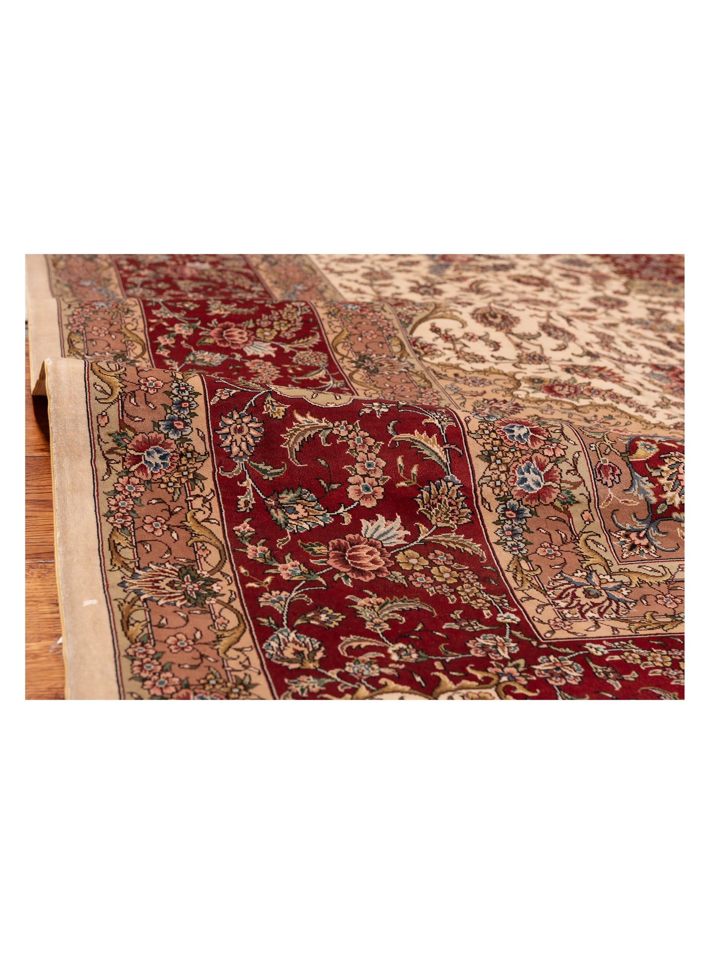 Pure Silk Ivory Red 8.1x10.2 Hand Knotted Rug