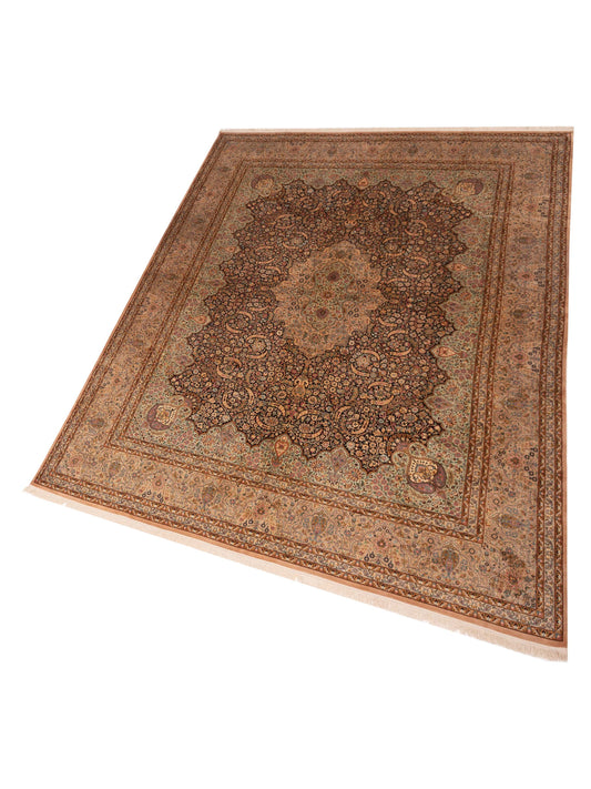 Pure Silk Black Camel 8.11x12.3 Hand Knotted Rug