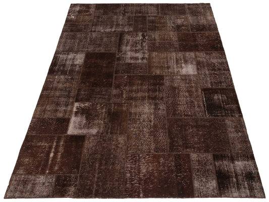 Patchwork Dark Brown 9x12 Hand Knotted Rug