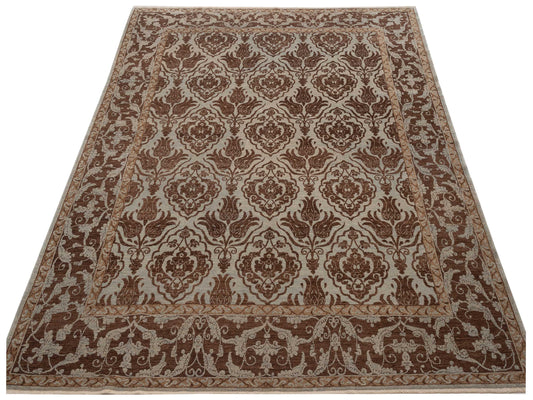 Defnera Ice Blue Brown 8.6x10.1 Hand Knotted Rug