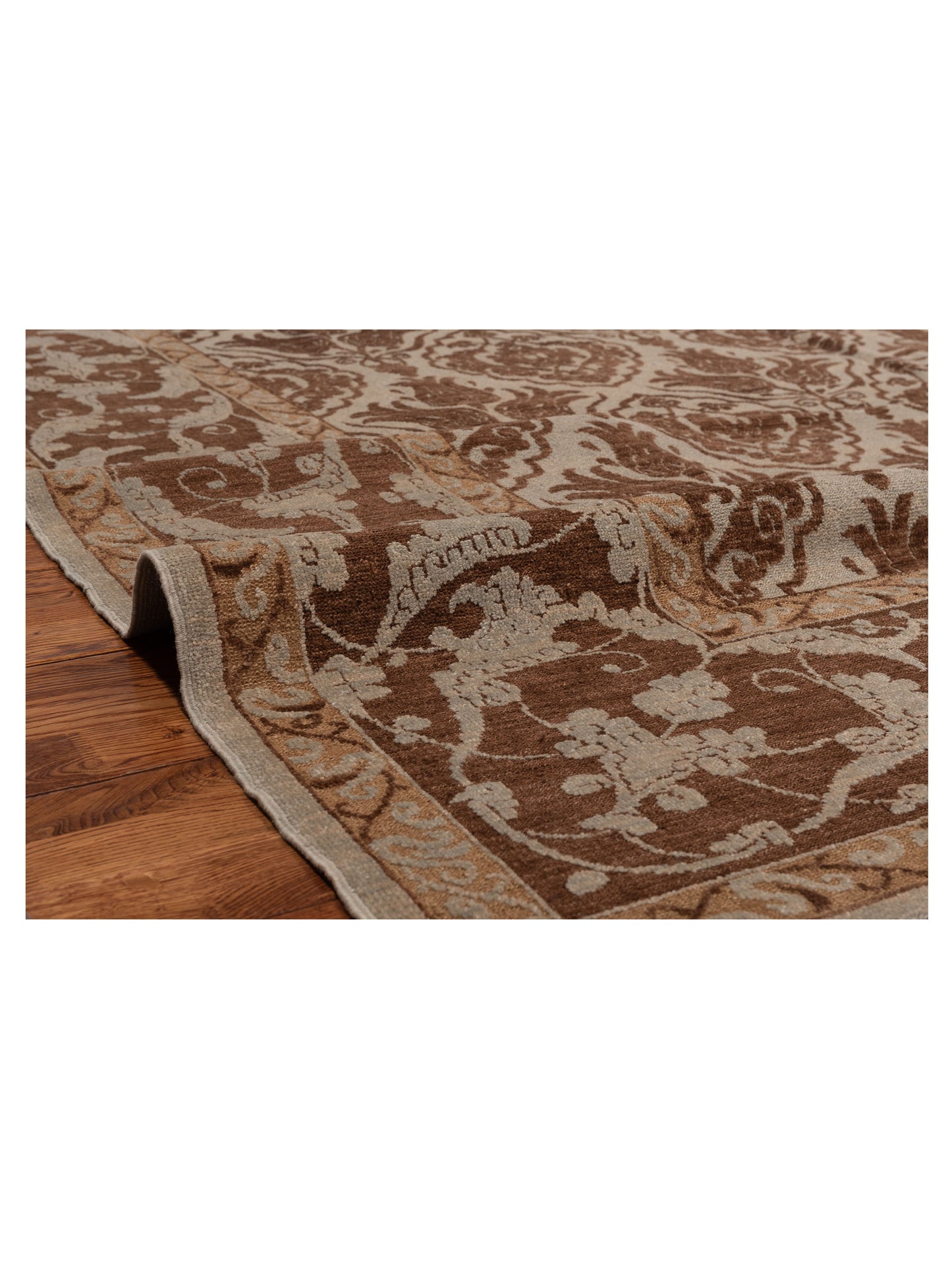 Defnera Ice Blue Brown 9.7x11.9 Hand Knotted Rug