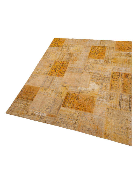 Patchwork Yellow 9x12 Hand Knotted Rug