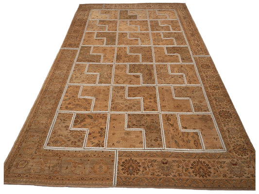 Patchwork Light Brown 10.8x15.3 Hand Knotted Rug