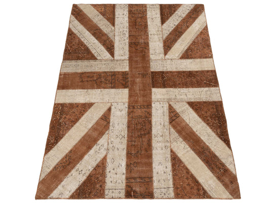 Patchwork Brown Ivory 6.8x9.10 Hand Knotted Rug