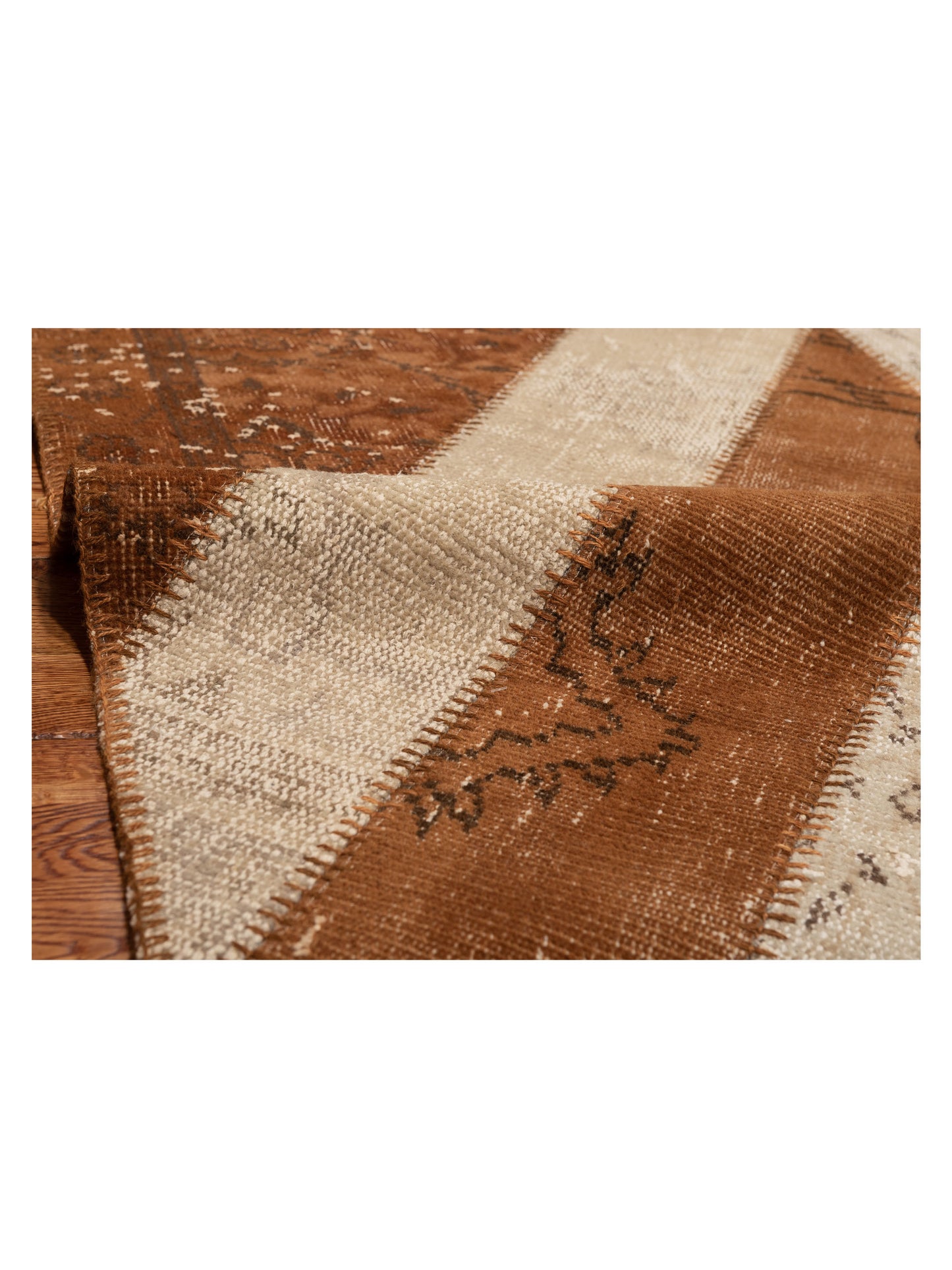 Patchwork Brown Ivory 6.8x9.10 Hand Knotted Rug