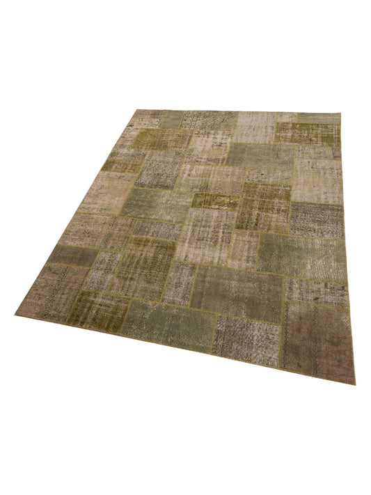 Patchwork Green 9x12 Hand Knotted Rug