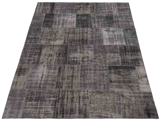 Patchwork Dark Gray 7.11x100 Hand Knotted Rug