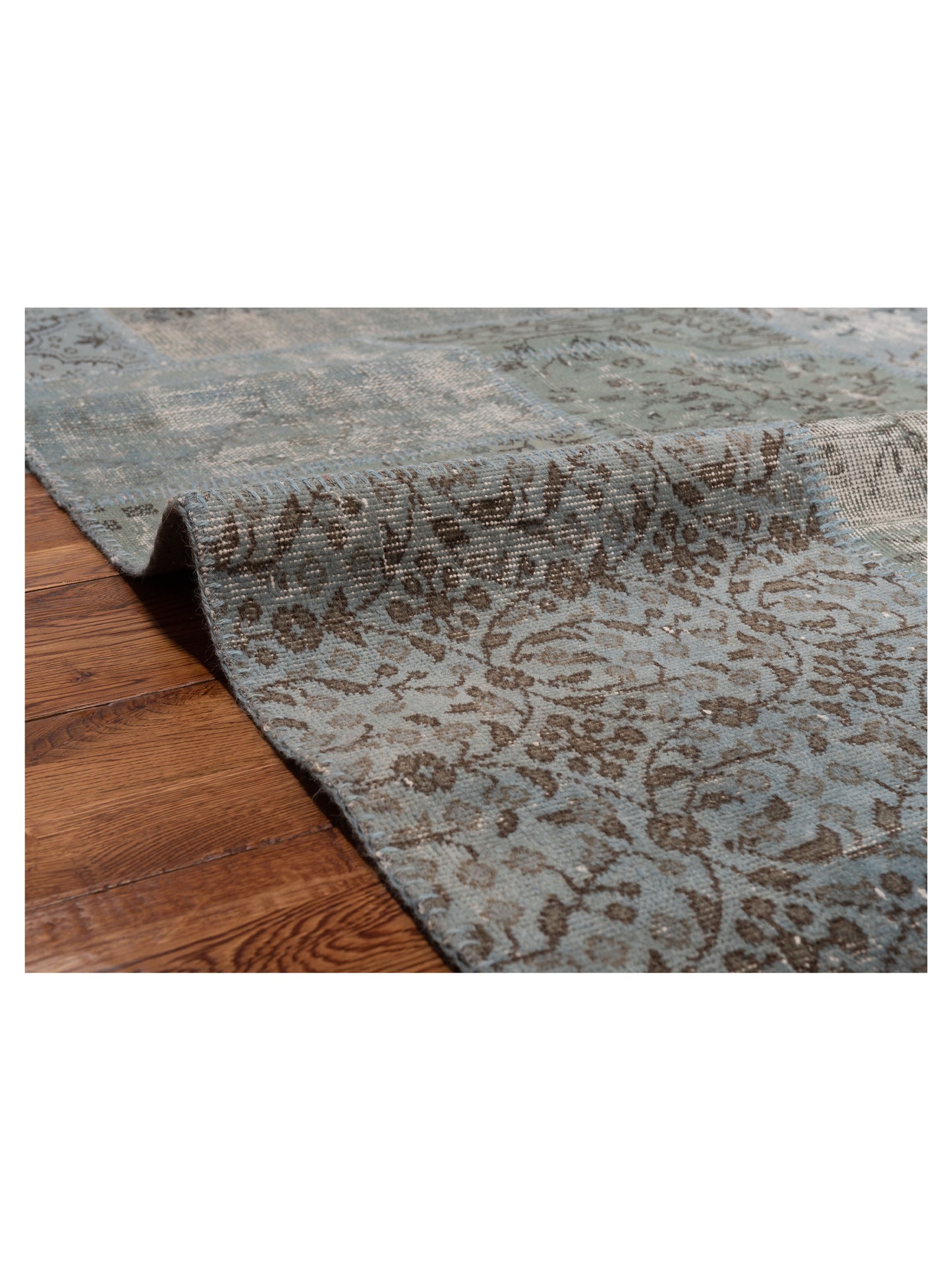 Patchwork Blue 8x10 Hand Knotted Rug