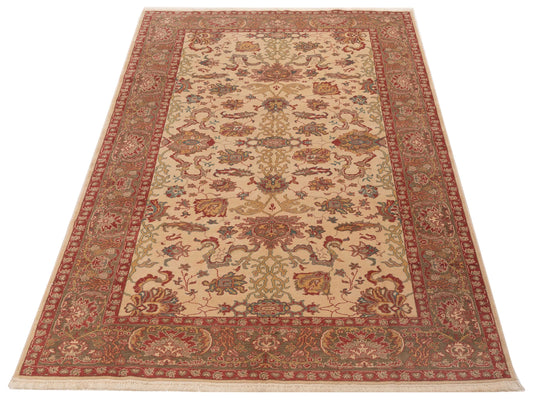 Antiqua Loom Ivory Green 6.9x9.1 Hand Knotted Rug