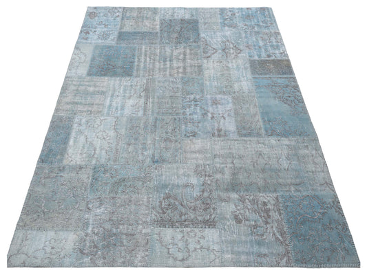 Patchwork Light Blue 8x9.10 Hand Knotted Rug