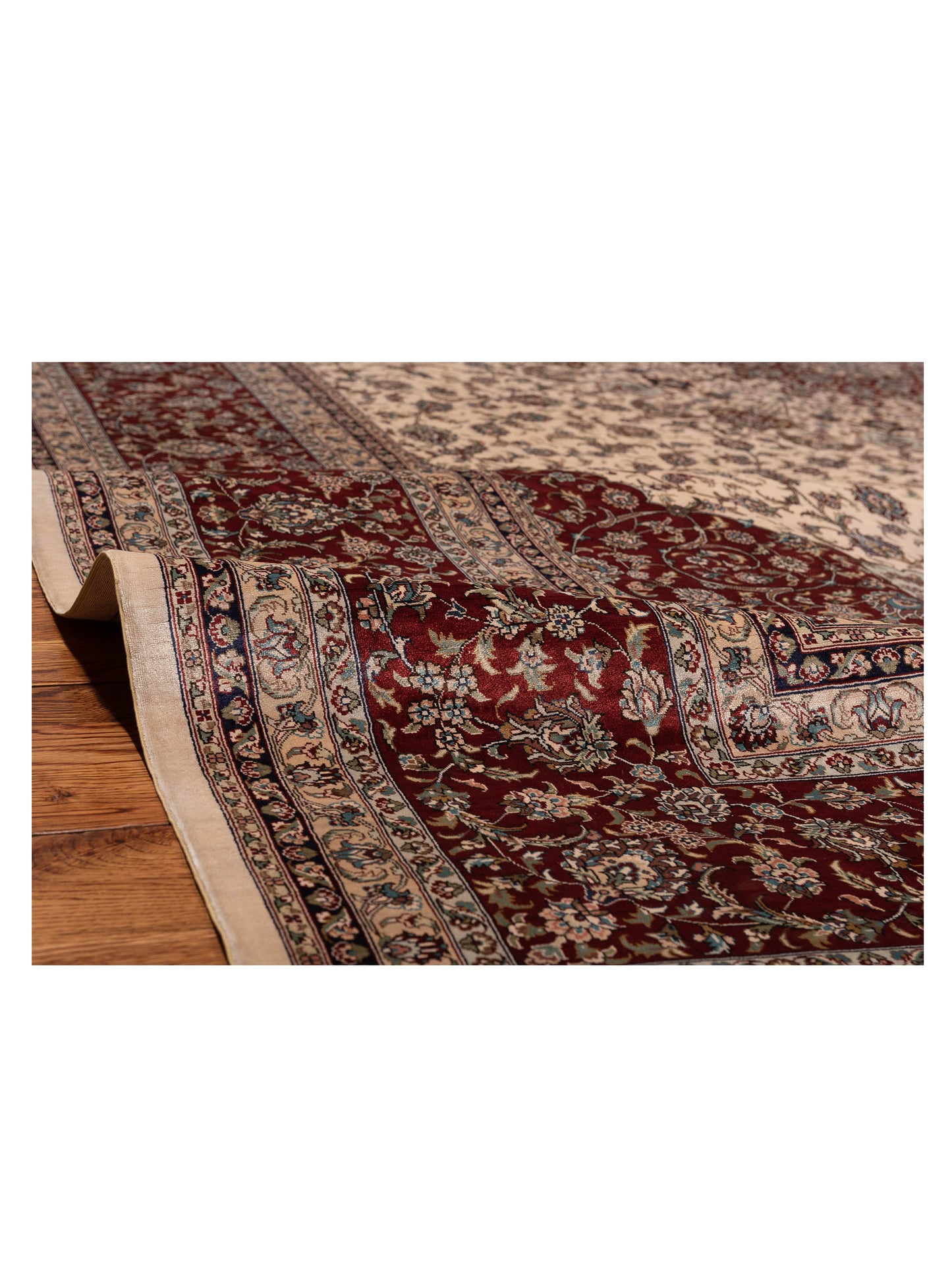 Pure Silk Ivory Red 8.4x11.7 Hand Knotted Rug