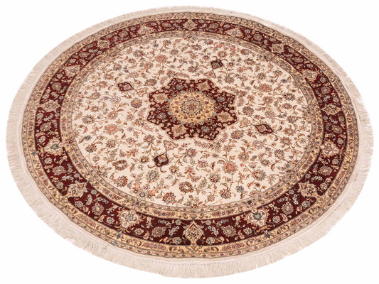 Pure Silk Ivory Red 6x6 Hand Knotted Rug