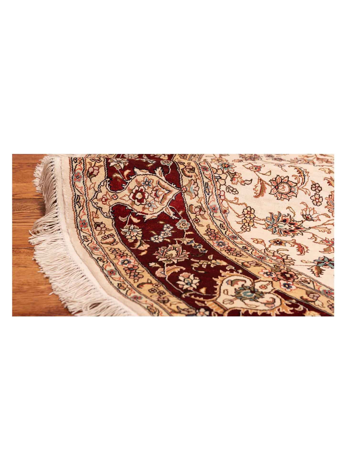 Pure Silk Ivory Red 6x6 Hand Knotted Rug