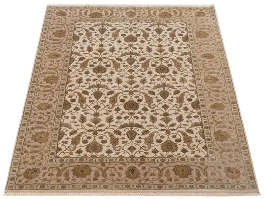 Javira Silk Ivory Beige 6.2x9.5 Hand Knotted Rug
