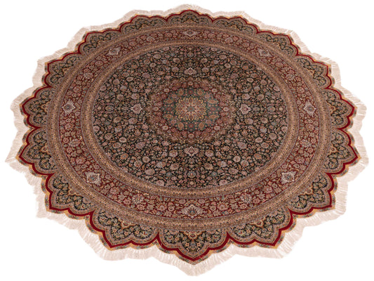 Pure Silk Navy Red 10x10 Hand Knotted Rug