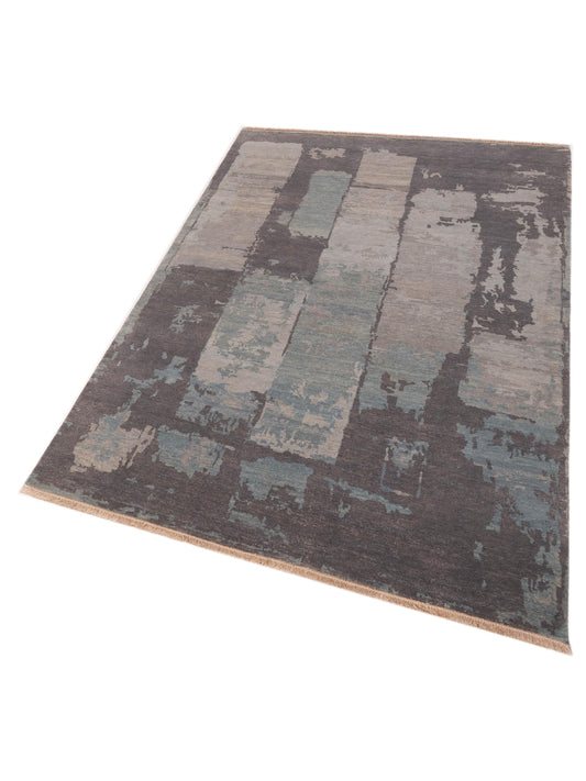 Tenzari Blue Gray 5.10x8.11 Hand Knotted Rug