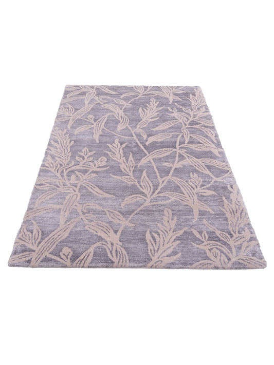 Tenzari Gray Ivory 4x5.11 Hand Knotted Rug