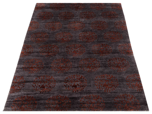 Tenzari Charcoal Red 6x8.11 Hand Knotted Rug