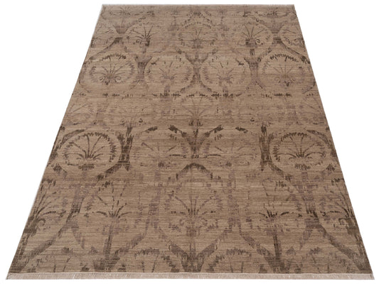 Tenzari Beige Brown 8x10 Hand Knotted Rug