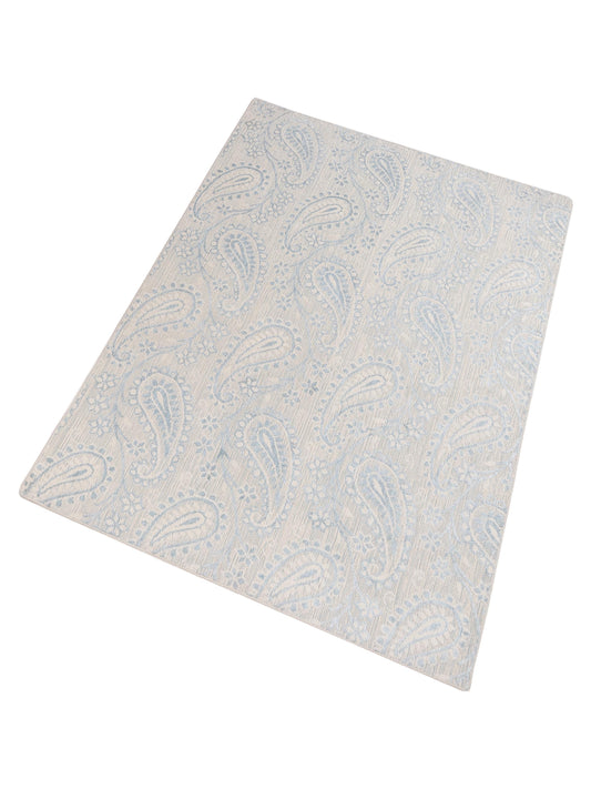 Tibarra Ivory Blue 6x9 Hand Knotted Rug