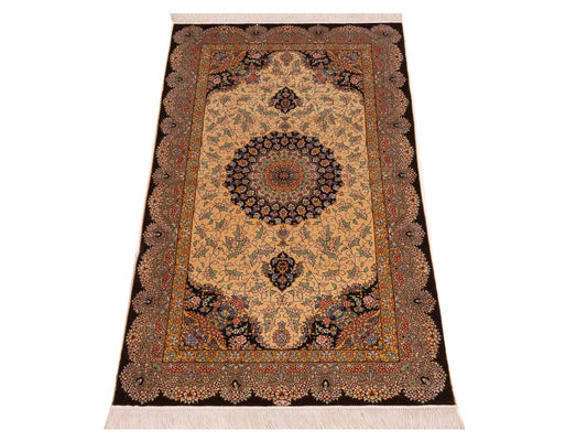 Pure Silk Gold Brown 2.3x4.2 Hand Knotted Rug