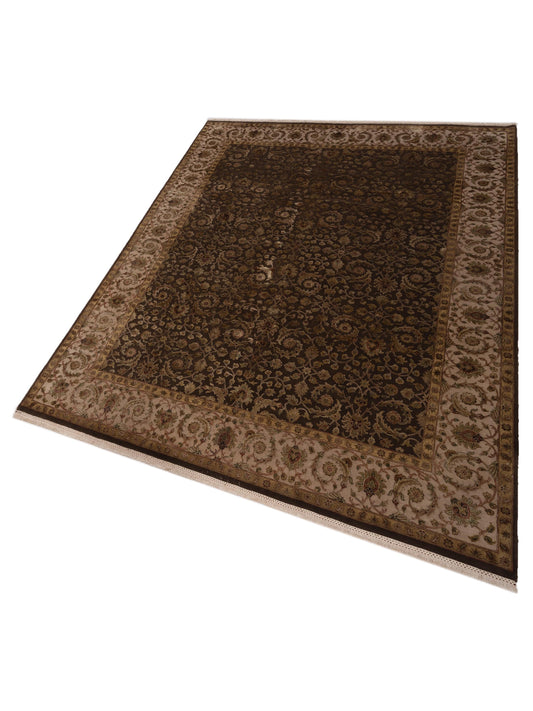 Javira Silk Brown Beige 8.2x10.1 Hand Knotted Rug