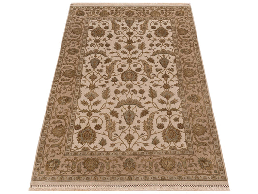 Javira Silk Ivory Beige 4.1x6.6 Hand Knotted Rug
