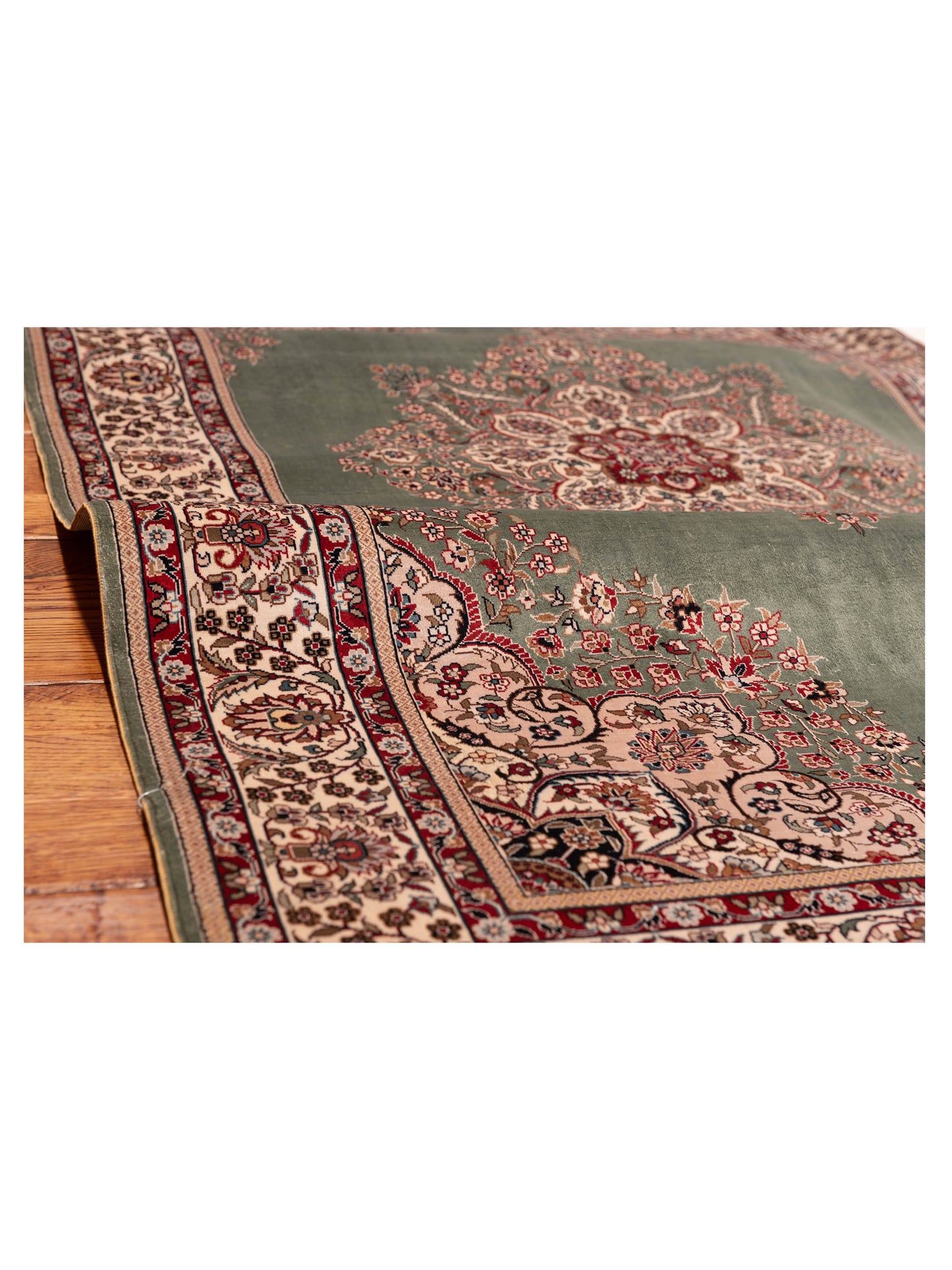 Pure Silk Green Ivory 3.1x5.1 Hand Knotted Rug