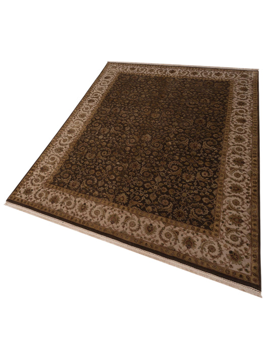 Javira Silk Brown Ivory 7.10x10.5 Hand Knotted Rug