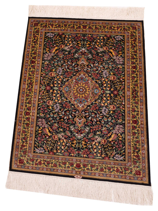 Pure Silk Black Gold 2.1x3.1 Hand Knotted Rug