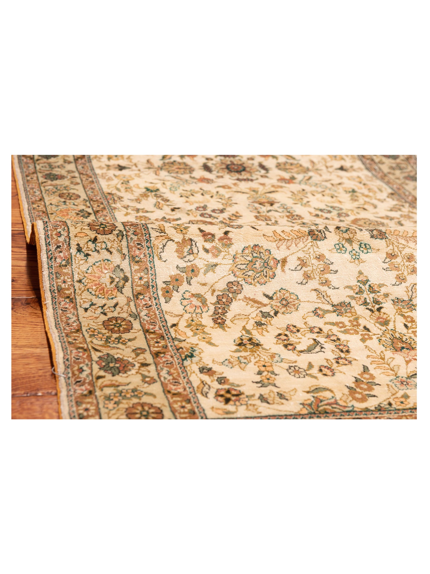 Pure Silk Ivory Light Green 2.7x6 Hand Knotted Rug