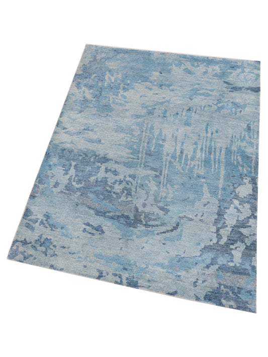 Tenzari Blue 4x5.10 Hand Knotted Rug