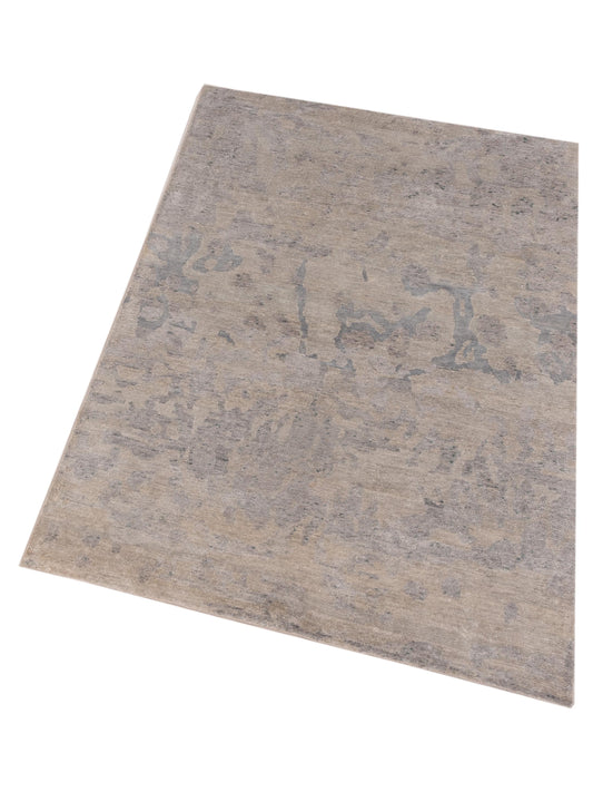 Tenzari Ivory Gray 3.11x5.11 Hand Knotted Rug