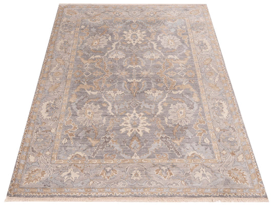 Tenzari Gray Silver 5.2x7.9 Hand Knotted Rug