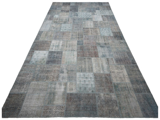 Patchwork Light Blue 12x18 Hand Knotted Rug