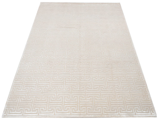 Tenzari Beige Ivory 8.1x10.2 Hand Knotted Rug