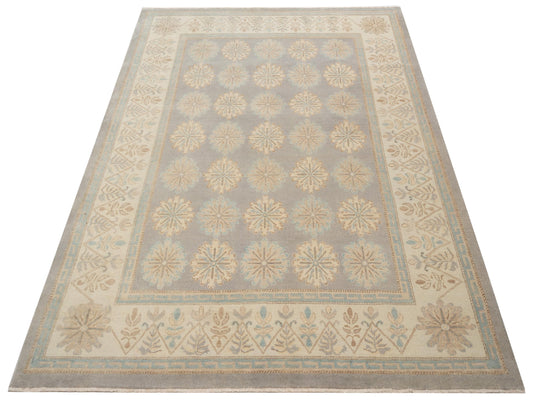 Rosetta Gray Ivory 7.10x10.1 Hand Knotted Rug