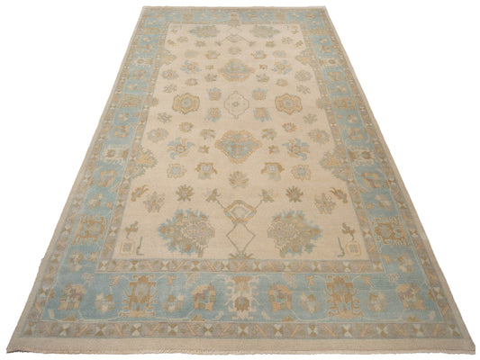 Oushara Beige Blue 9.11x14.7 Hand Knotted Rug