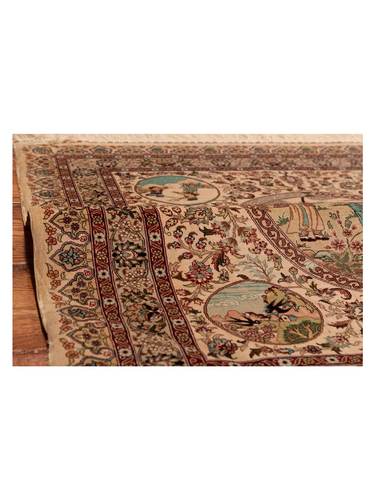Pure Silk Ivory Beige 3.1x3.1 Hand Knotted Rug