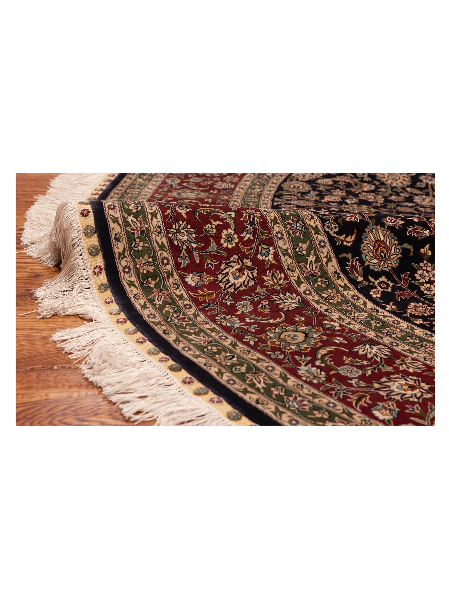 Pure Silk Navy Red 6.1x6.1 Hand Knotted Rug