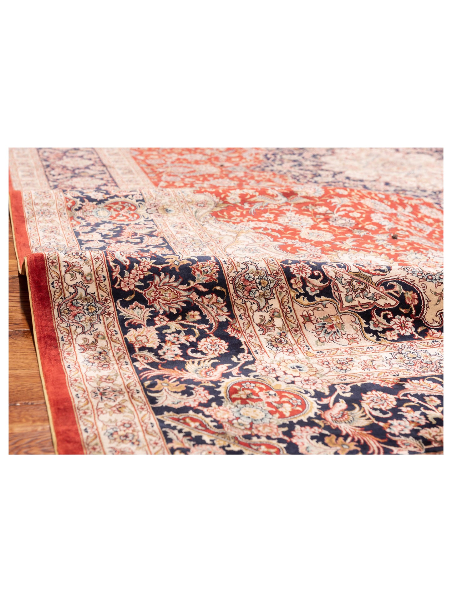 Pure Silk Red Navy 6.8x9.11 Hand Knotted Rug