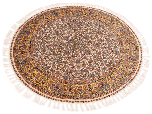 Pure Silk Ivory Gold 5x5 Hand Knotted Rug