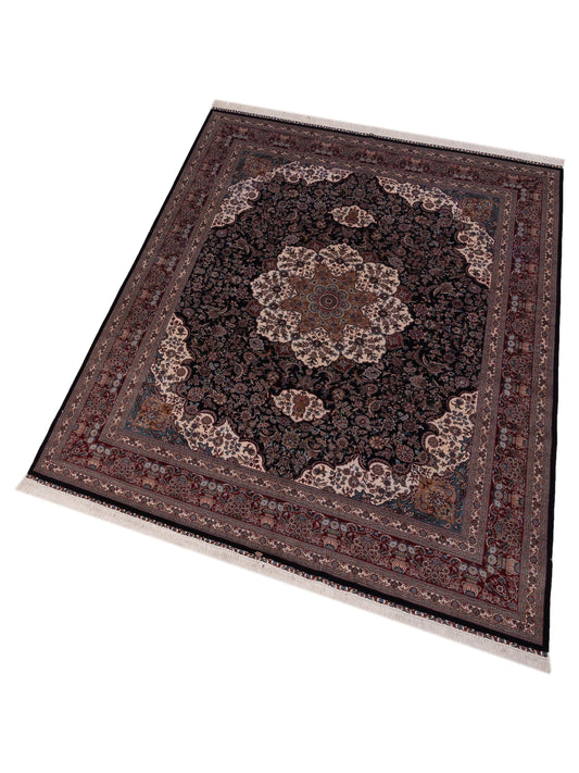 Pure Silk Navy Red 8.1x10 Hand Knotted Rug