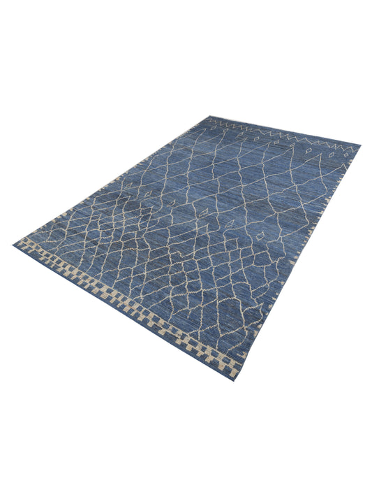 Baskra Blue Ivory 9.11x14.6 Hand Knotted Rug