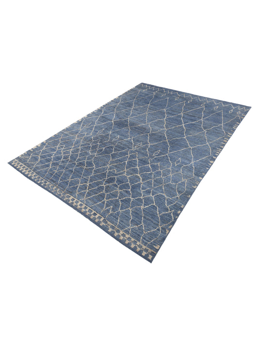 Baskra Blue Ivory 10.4x14 Hand Knotted Rug