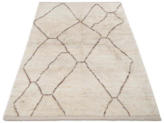 Baskra Ivory Brown 6.2x8.10 Hand Knotted Rug